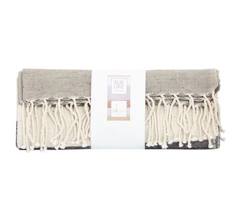 Hand-woven Guest or kitchen towel - Light grey/dark grey and unbleached white