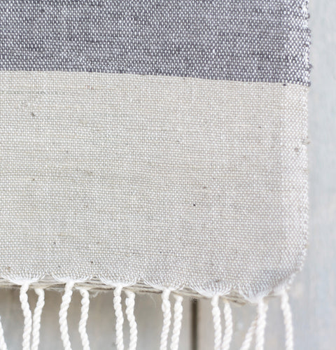 Hand-woven Guest or kitchen towel - Light grey/dark grey and unbleached white