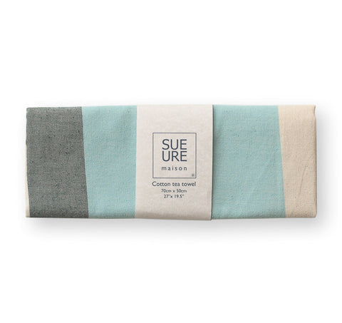 Cotton tea towel Iraklio - Aqua/grey/unbleached white