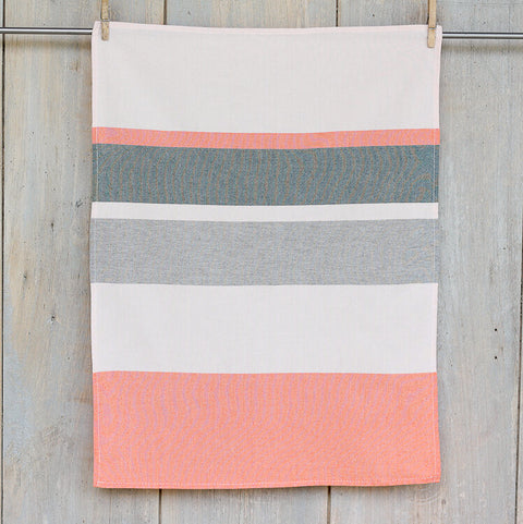 Cotton tea towel Iraklio - Pink/orange/soft grey