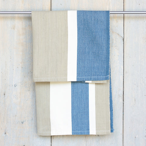 Organic cotton Tea towel - Blue/light grey/dark grey and unbleached white