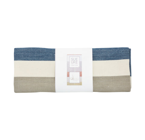 Organic cotton Tea towel - Blue/light grey/dark grey and unbleached white