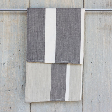 Organic cotton Tea towel - Light grey/dark grey and unbleached white