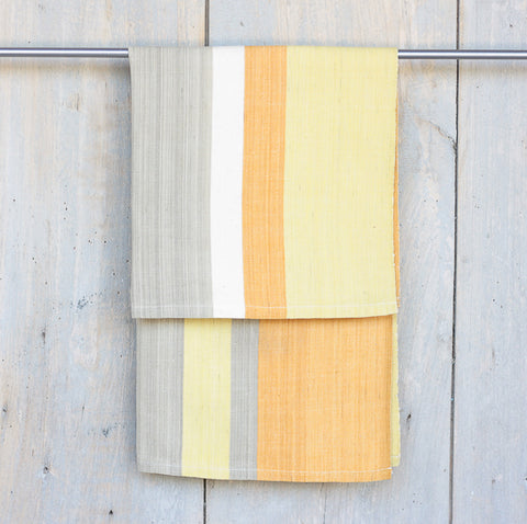 Organic cotton Tea towel - Orange/yellow/grey and unbleached white