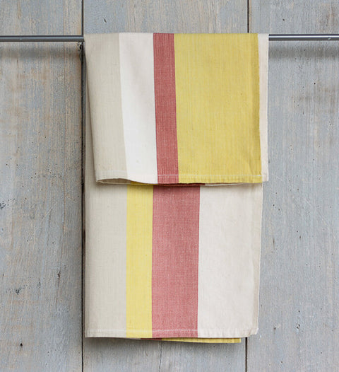 Organic cotton Tea towel - Red/yellow/light grey and unbleached white