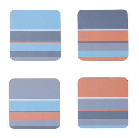 Aqua stripe coasters: set of four