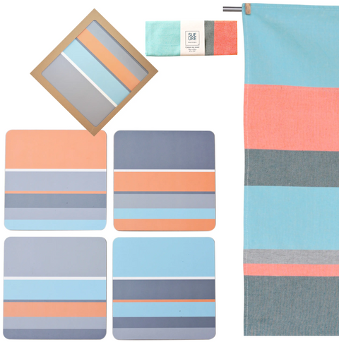 Mediterranean Colours: Aqua Stripe Table Mats & Orange-Aqua Iraklio Tea Towel