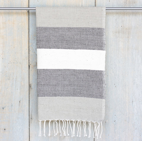 Hand-woven Guest or kitchen towel - Light grey/dark grey and unbleached white