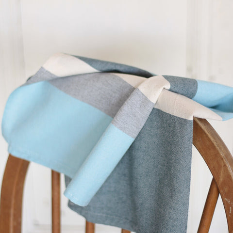 Cotton tea towel Iraklio - Aqua/grey/unbleached white