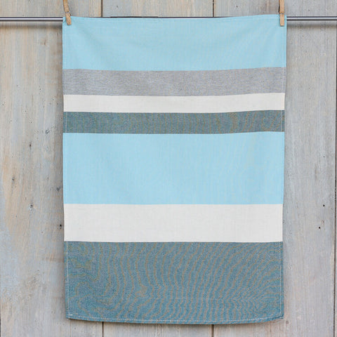 Cotton tea towel Iraklio - Aqua/grey/unbleached white