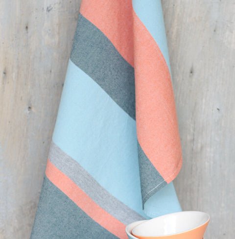 Cotton tea towel Iraklio - Orange/aqua/grey 