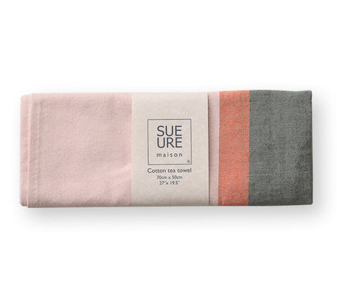 Cotton tea towel Iraklio - Pink/orange/soft grey