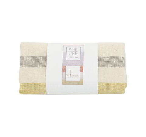 Organic cotton Table Napkin - unbleached white with colour stripes