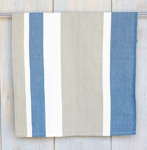 Organic cotton Tea towel - Blue/light grey/dark grey and unbleached white