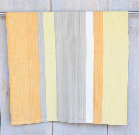 Organic cotton Tea towel - Orange/yellow/grey and unbleached white