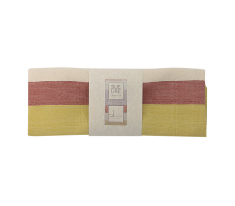 Organic cotton Tea towel - Red/yellow/light grey and unbleached white