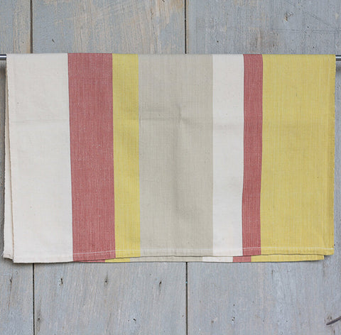 Organic cotton Tea towel - Red/yellow/light grey and unbleached white