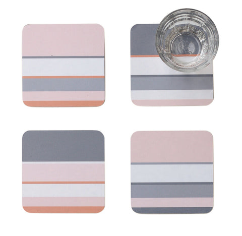 Pink stripe coasters: set of four