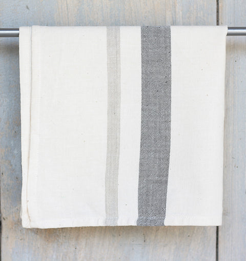 Organic cotton Table Napkin - unbleached white with colour stripes